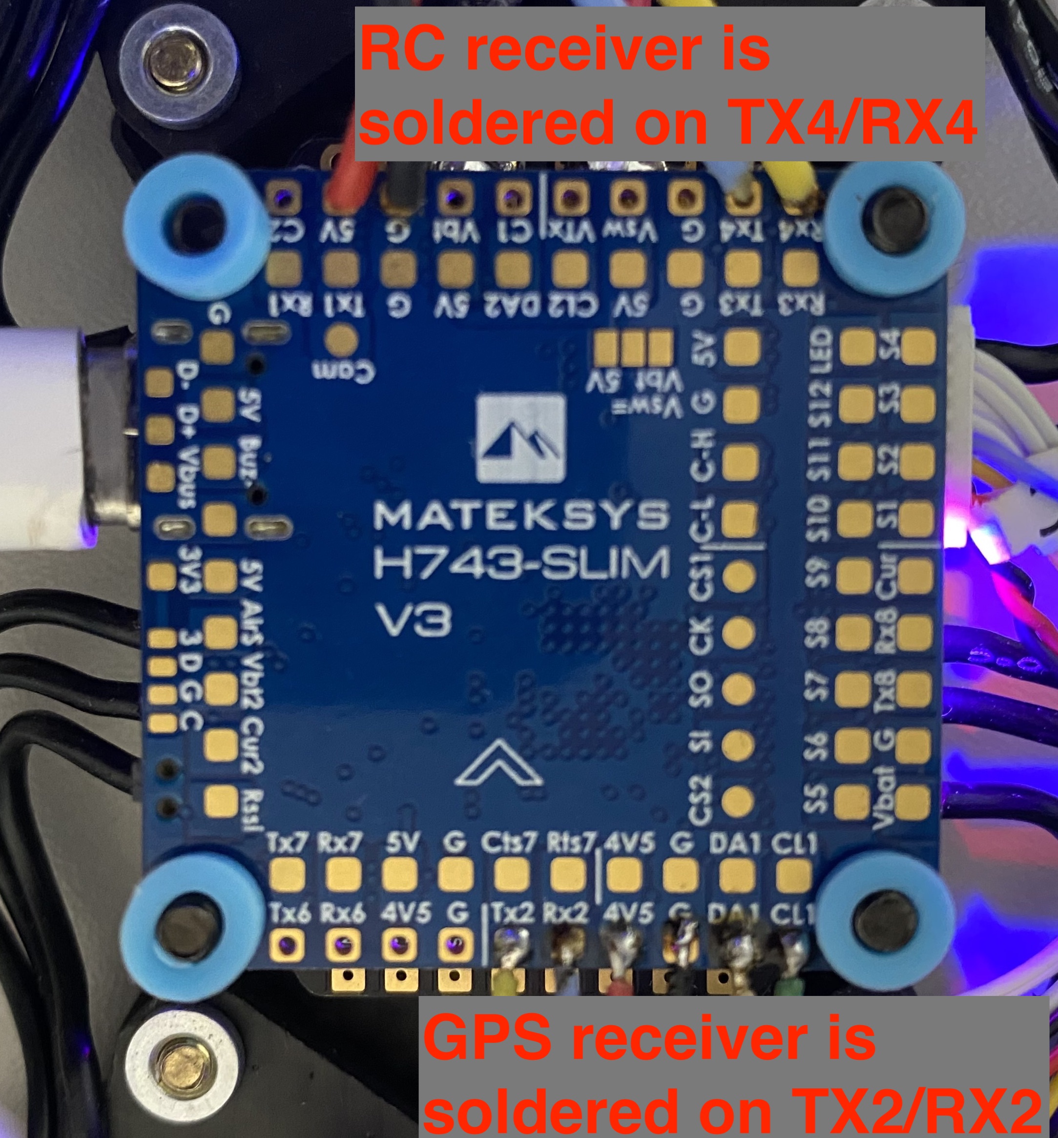 GPS receiver is soldered to RX/TX