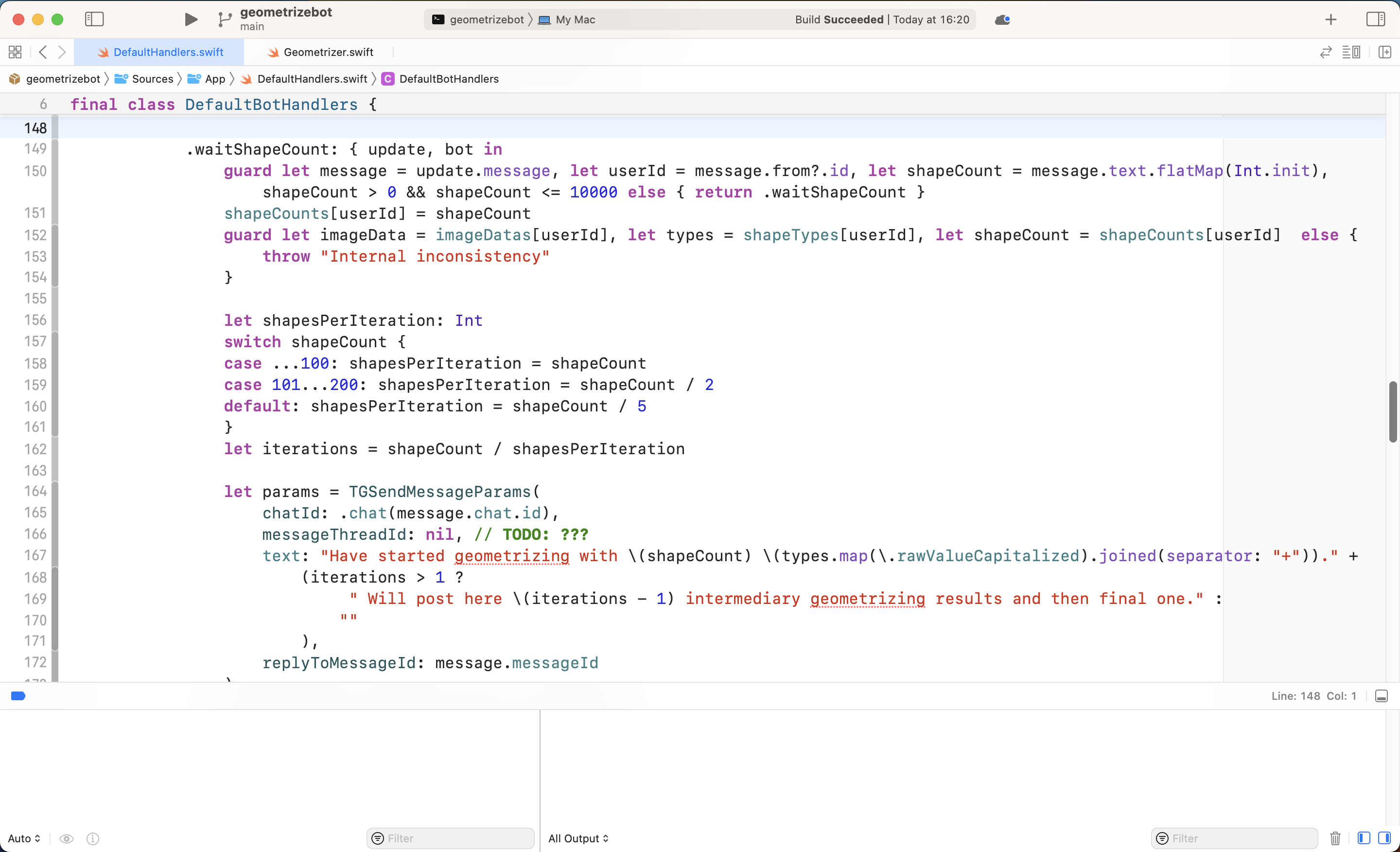 Screen recording of Xcode showing how double click on brace/bracket works