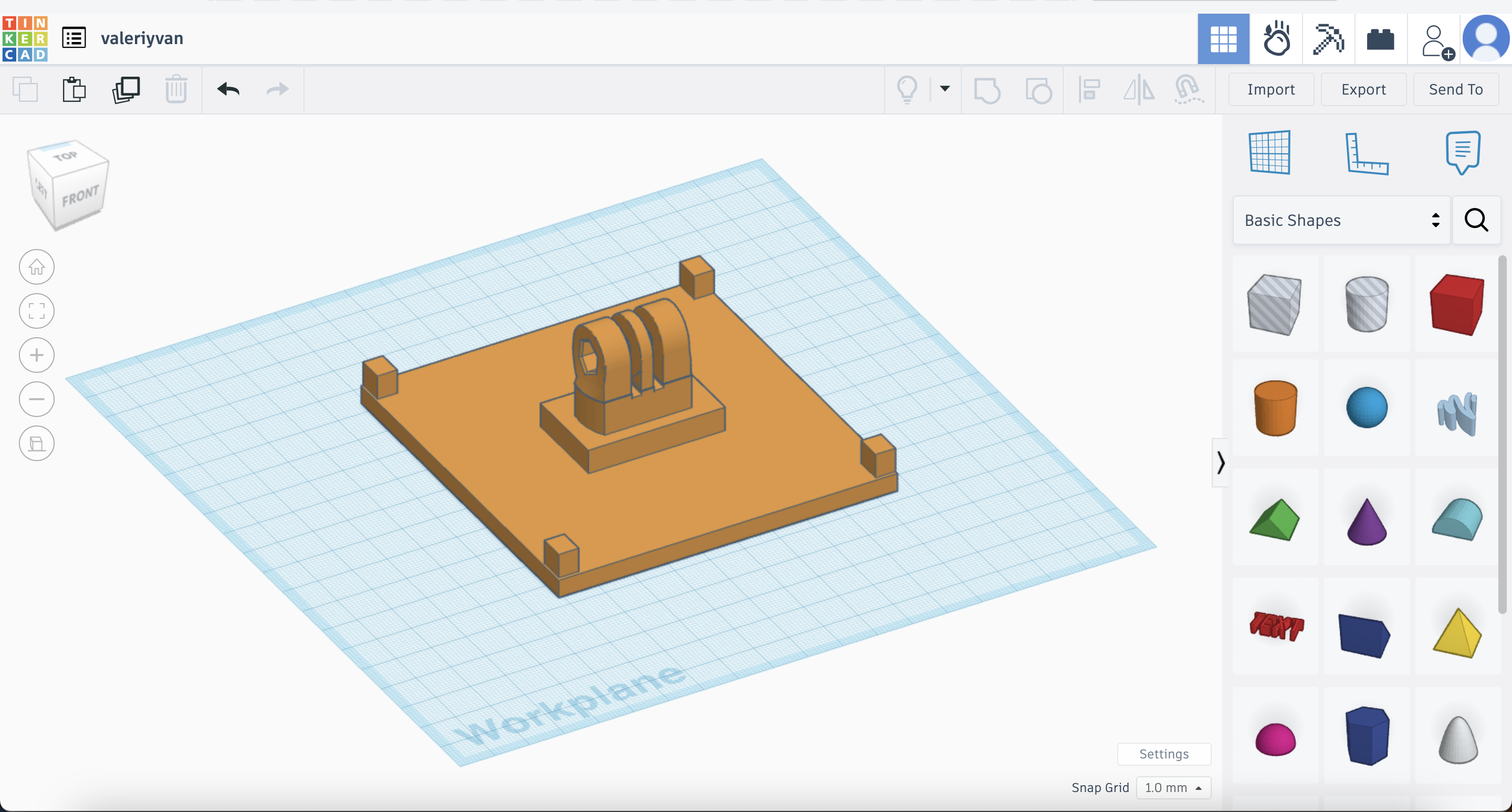 Camera mount bracket in Thinkercad