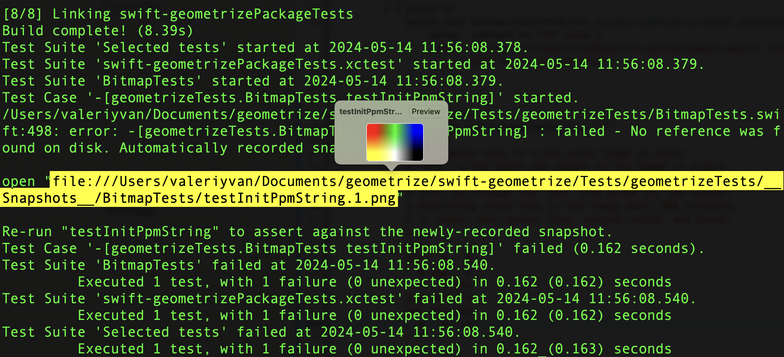 terminal on macOS shows preview of a file if you select its URL and press space